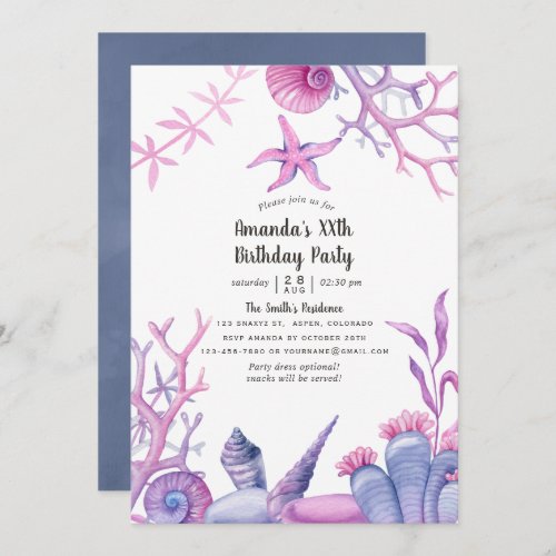 Watercolor Ocean Life Birthday Party Invitation