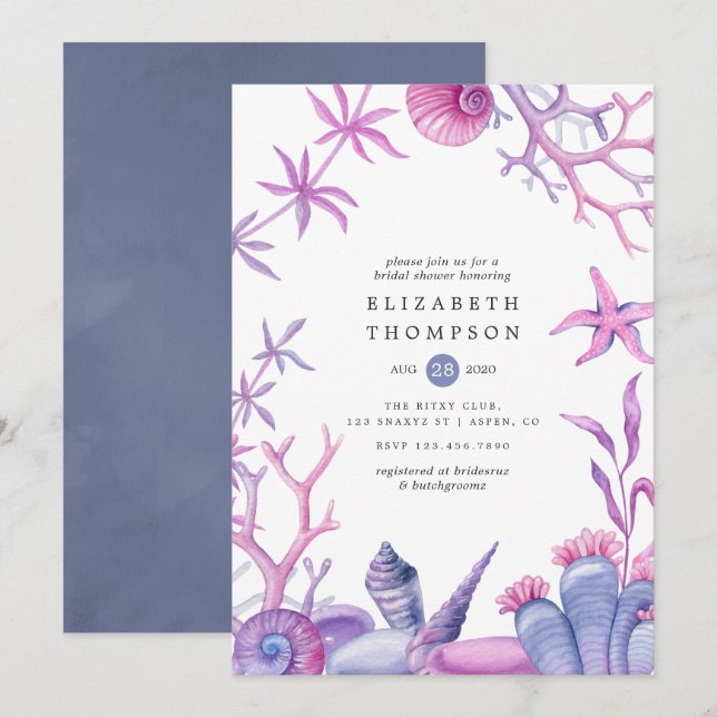 Watercolor Ocean Life Nautical Bridal Shower Invitation (Front/Back)
