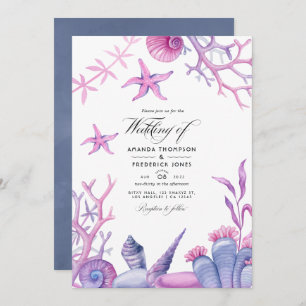 Watercolor Ocean Life Nautical Wedding Photo Invit Invitation