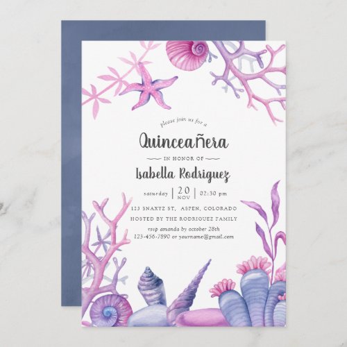 Watercolor Ocean Life Quinceaera Invitation