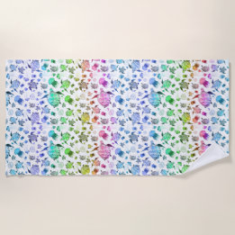 Watercolor Ocean Life - Rainbow Colors Beach Towel