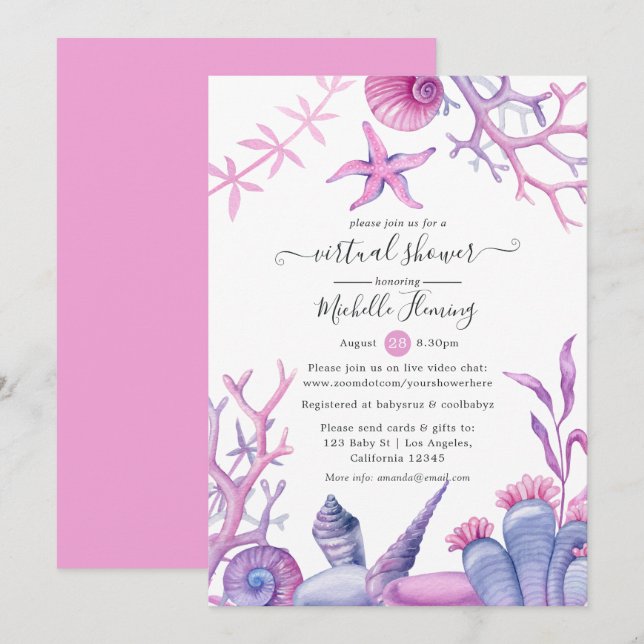 Watercolor Ocean Life Virtual Baby Shower Invitation (Front/Back)