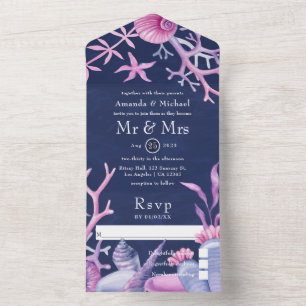 Watercolor Ocean Life Wedding All In One Invitation