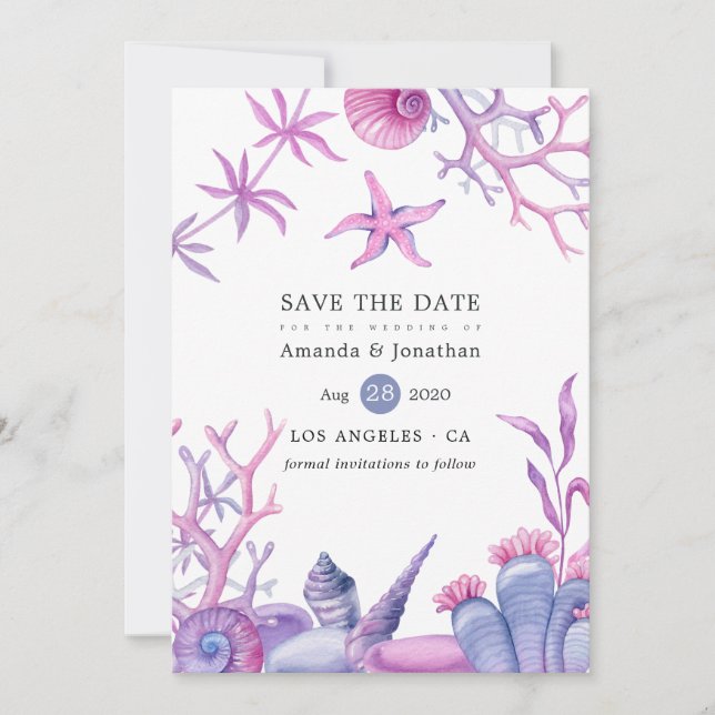 Watercolor Ocean Life Wedding Save The Date (Front)