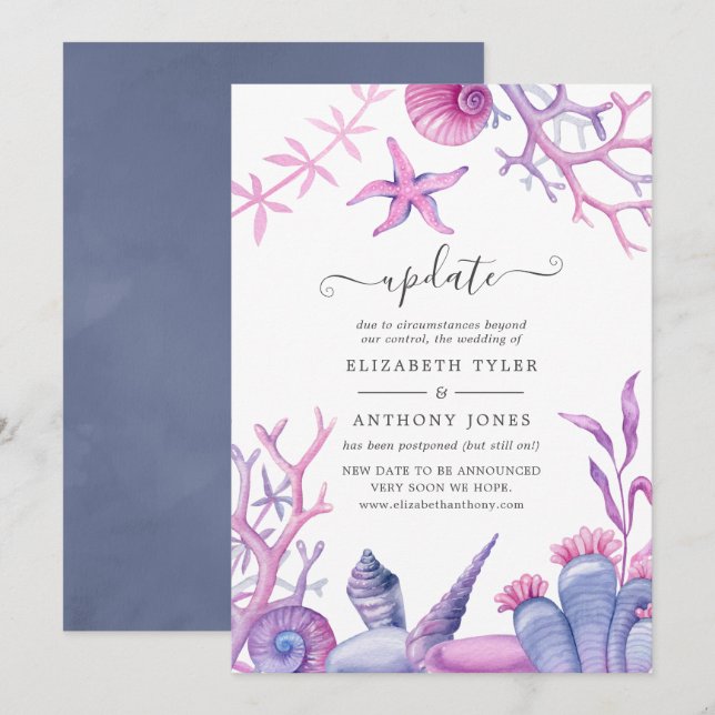 Watercolor Ocean Life Wedding Update Invitation (Front/Back)