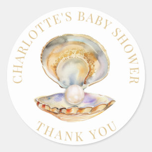 Watercolor Ocean Little Pearl Baby Shower  Classic Round Sticker