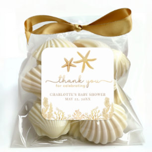 Watercolor Ocean Little Pearl Baby Shower Favor Square Sticker