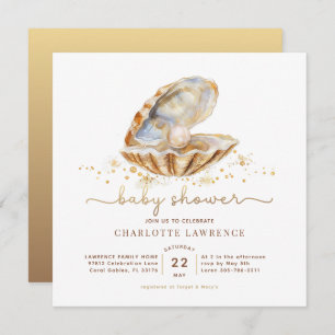 Watercolor Ocean Little Pearl Baby Shower Invitation