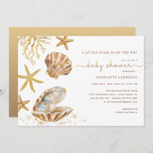 Watercolor Ocean Little Pearl Baby Shower Invitation