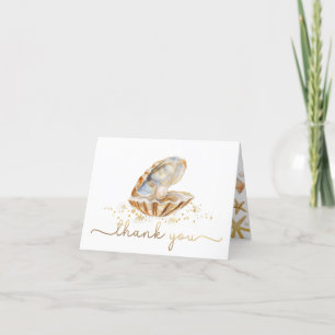Watercolor Ocean Little Pearl Baby Shower Letterpress Thank You Card