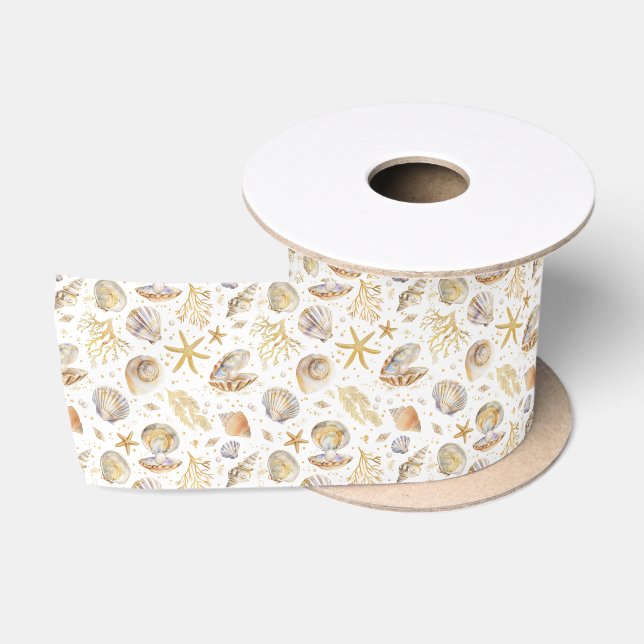 Watercolor Ocean Little Pearl Baby Shower Satin Ribbon (Spool)