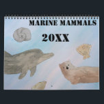 Watercolor Ocean Marine Mammals Calendar<br><div class="desc">A year full of beautiful and cute marine mammals, with a vibrant ocean background and pattern of sea shells. All artwork featured in this 12-month calendar is hand-painted in watercolors. In this calendar, you will see a harp seal, polar bear, blue whale, walrus, manatee, dolphin, sea otter, narwhal, sea lion,...</div>