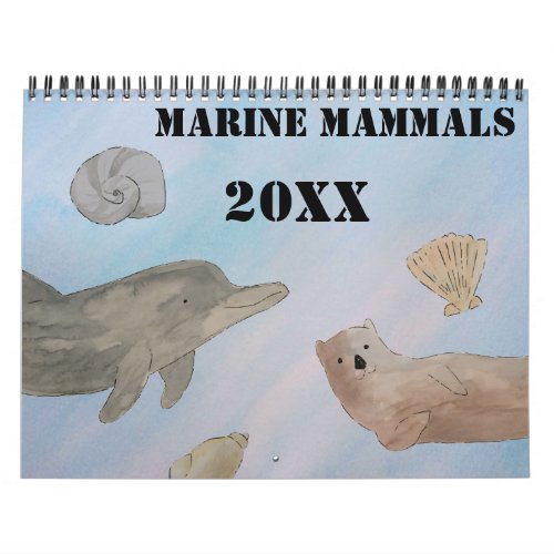 Watercolor Ocean Marine Mammals Calendar