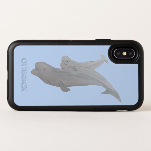 Watercolor Ocean Mother Baby Beluga Whale OtterBox Symmetry iPhone X Case