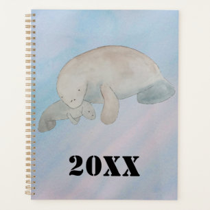 Watercolor Ocean Mother Baby Manatee Planner
