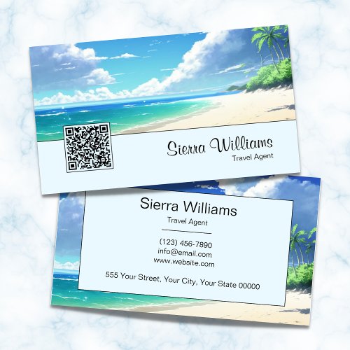 Watercolor Ocean QR Code Tropical Travel Sea Blue Business Card