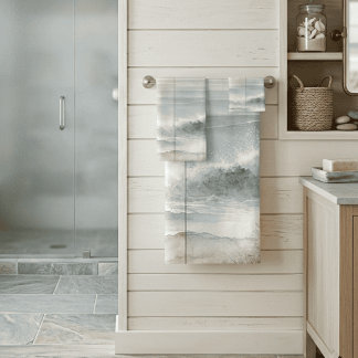 Watercolor Ocean Rustic Wood Pastel Texture Bath Towel Set
