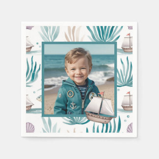 Watercolor Ocean Scene Photo Napkins