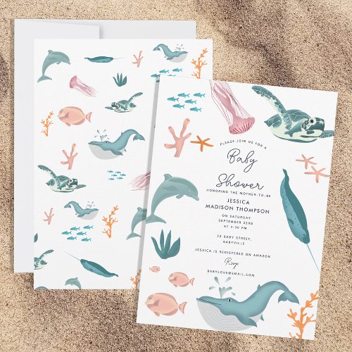 Watercolor Ocean Sea Animals Baby Shower Invitation