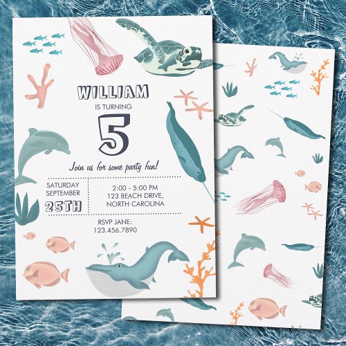 Watercolor Ocean Sea Animals Birthday Party Invitation