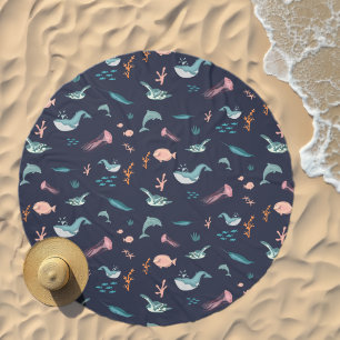 Watercolor Ocean Sea Animals Blue Pattern Beach Towel