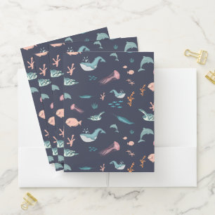 Watercolor Ocean Sea Animals Blue Pattern Pocket Folder