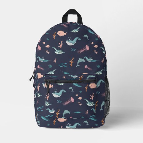 Watercolor Ocean Sea Animals Blue Pattern Printed Backpack