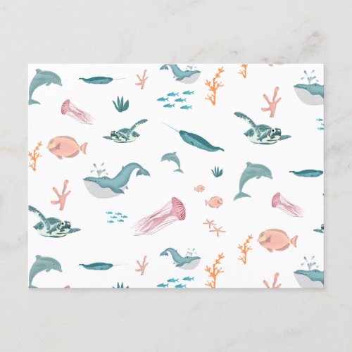 Watercolor Ocean Sea Animals Blush Pattern Holiday Postcard