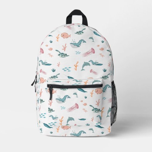 Watercolor Ocean Sea Animals Blush Pattern Printed Backpack