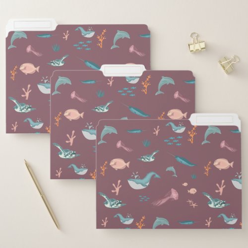 Watercolor Ocean Sea Animals Blush Pink Pattern File Folder