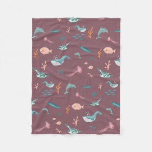 Watercolor Ocean Sea Animals Blush Pink Pattern Fleece Blanket