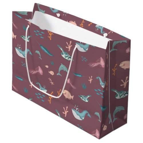 Watercolor Ocean Sea Animals Blush Pink Pattern Large Gift Bag