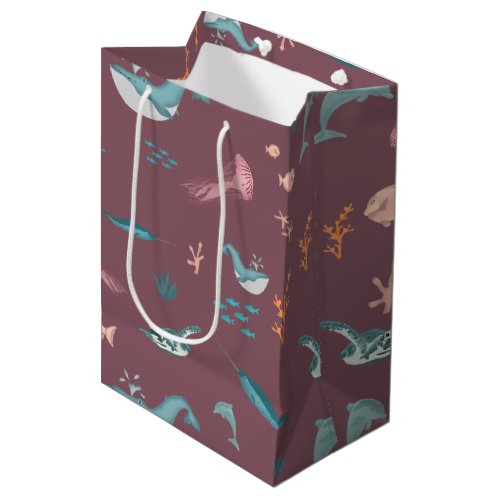 Watercolor Ocean Sea Animals Blush Pink Pattern Medium Gift Bag