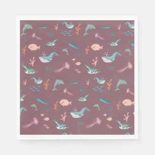 Watercolor Ocean Sea Animals Blush Pink Pattern Napkins