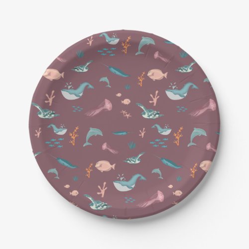 Watercolor Ocean Sea Animals Blush Pink Pattern Paper Plates