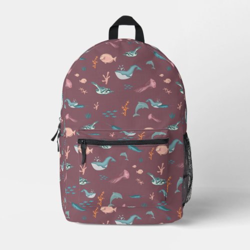 Watercolor Ocean Sea Animals Blush Pink Pattern Printed Backpack