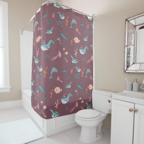 Watercolor Ocean Sea Animals Blush Pink Pattern Shower Curtain