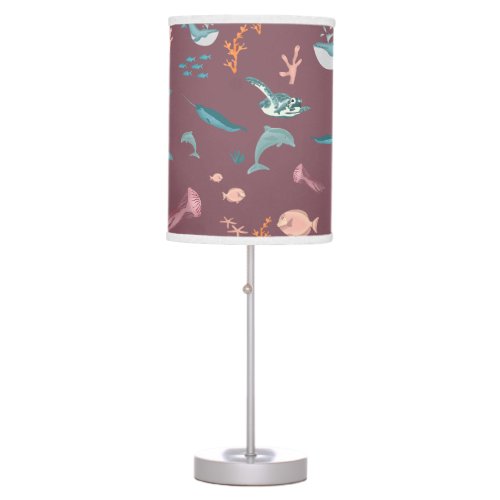 Watercolor Ocean Sea Animals Blush Pink Pattern Table Lamp