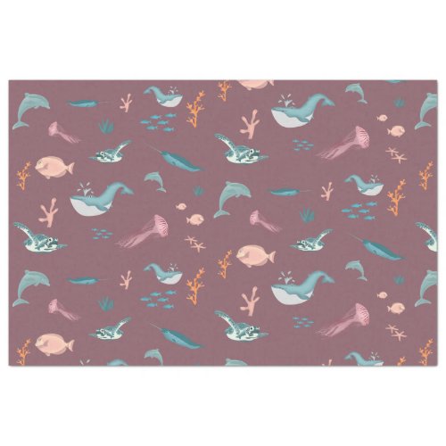 Watercolor Ocean Sea Animals Blush Pink Pattern Tissue Paper