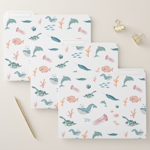 Watercolor Ocean Sea Animals Pattern File Folder