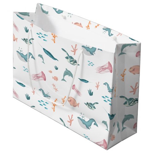 Watercolor Ocean Sea Animals Pattern Large Gift Bag