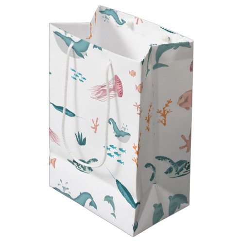 Watercolor Ocean Sea Animals Pattern Medium Gift Bag