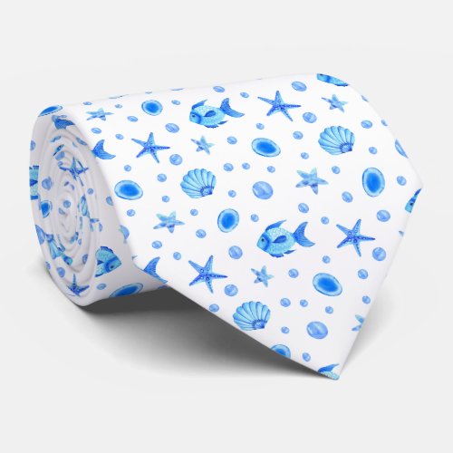 Watercolor Ocean Sea Animals Pattern  Neck Tie