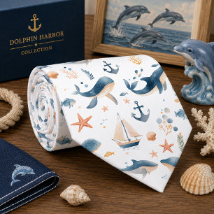 Watercolor Ocean Sea Animals Pattern Neck Tie