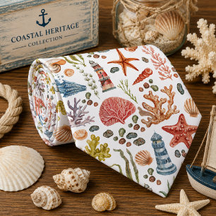 Watercolor Ocean Sea Animals Pattern Neck Tie