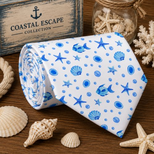 Watercolor Ocean Sea Animals Pattern Neck Tie