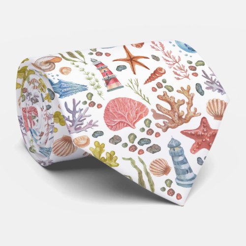 Watercolor Ocean Sea Animals Pattern  Neck Tie