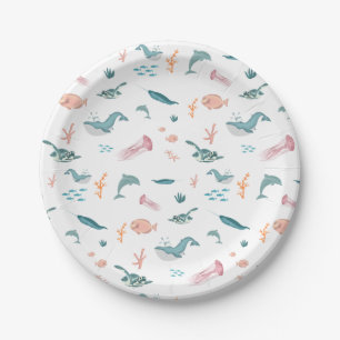 Watercolor Ocean Sea Animals Pattern Paper Plates