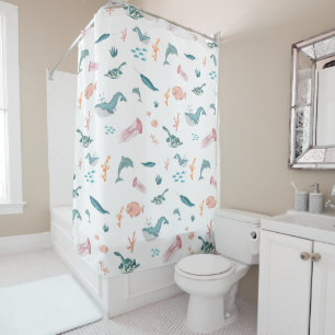Watercolor Ocean Sea Animals Pattern Shower Curtain