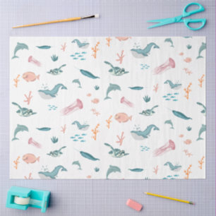 Watercolor Ocean Sea Animals Pattern Tissue Paper